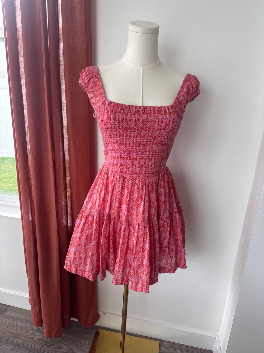Free People Sweet Annie Mini Dress Coquette Whimsical Tomato Girl Barbiecore